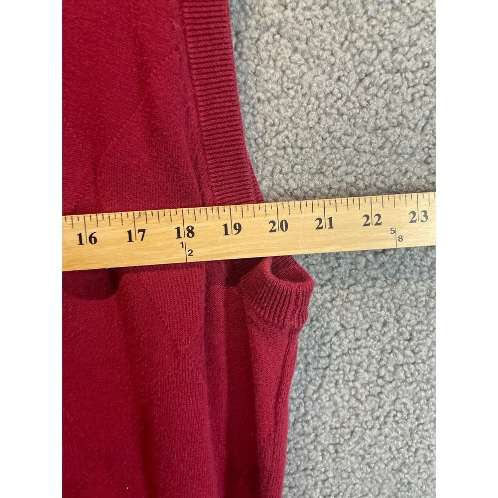 Oscar De La Renta Sweater Vest Mens Extra Large‎ XL Red V Neck Argyle
